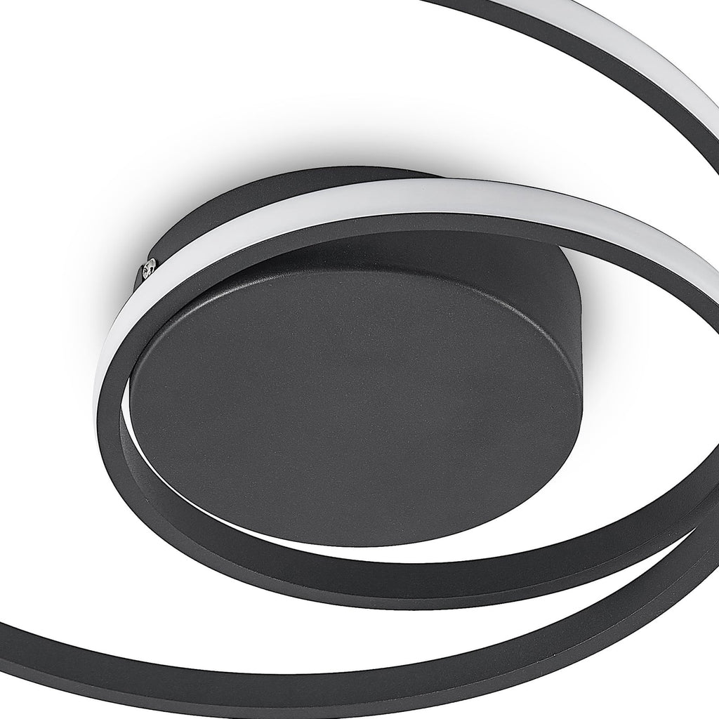 LED taklampe Youna dimbar svart aluminium Ø39 cm lysmønster på tak