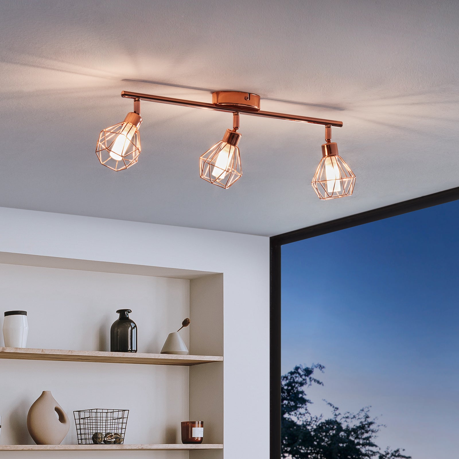 LED taklampe Zapata 3-lys kobber G9 svingbar bakside