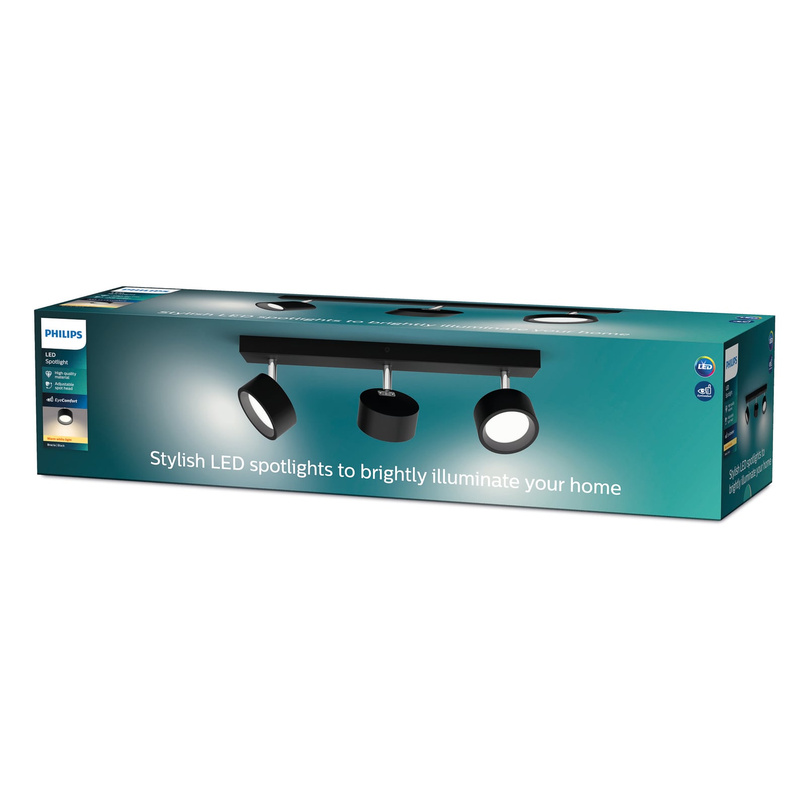 LED takspot 3-lys Bracia aluminium svart 43 cm - detalj av spotter