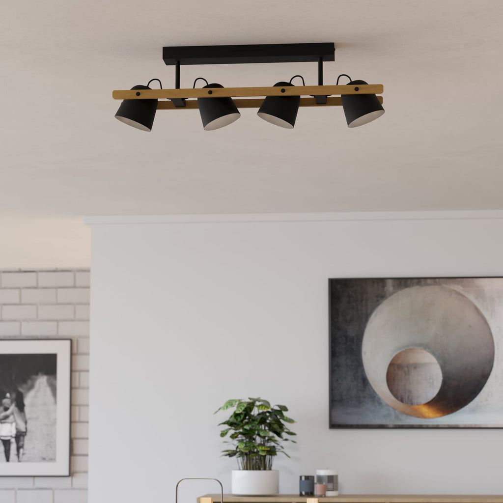 LED takspot 4-lys Hornwood-Z svart tre dimbar RGB CCT bakside