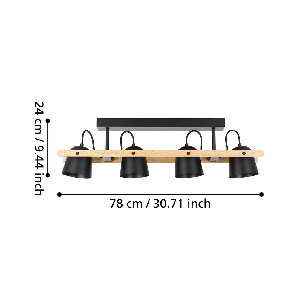 LED takspot 4-lys Hornwood-Z svart tre dimbar RGB CCT detalj av tre og stål