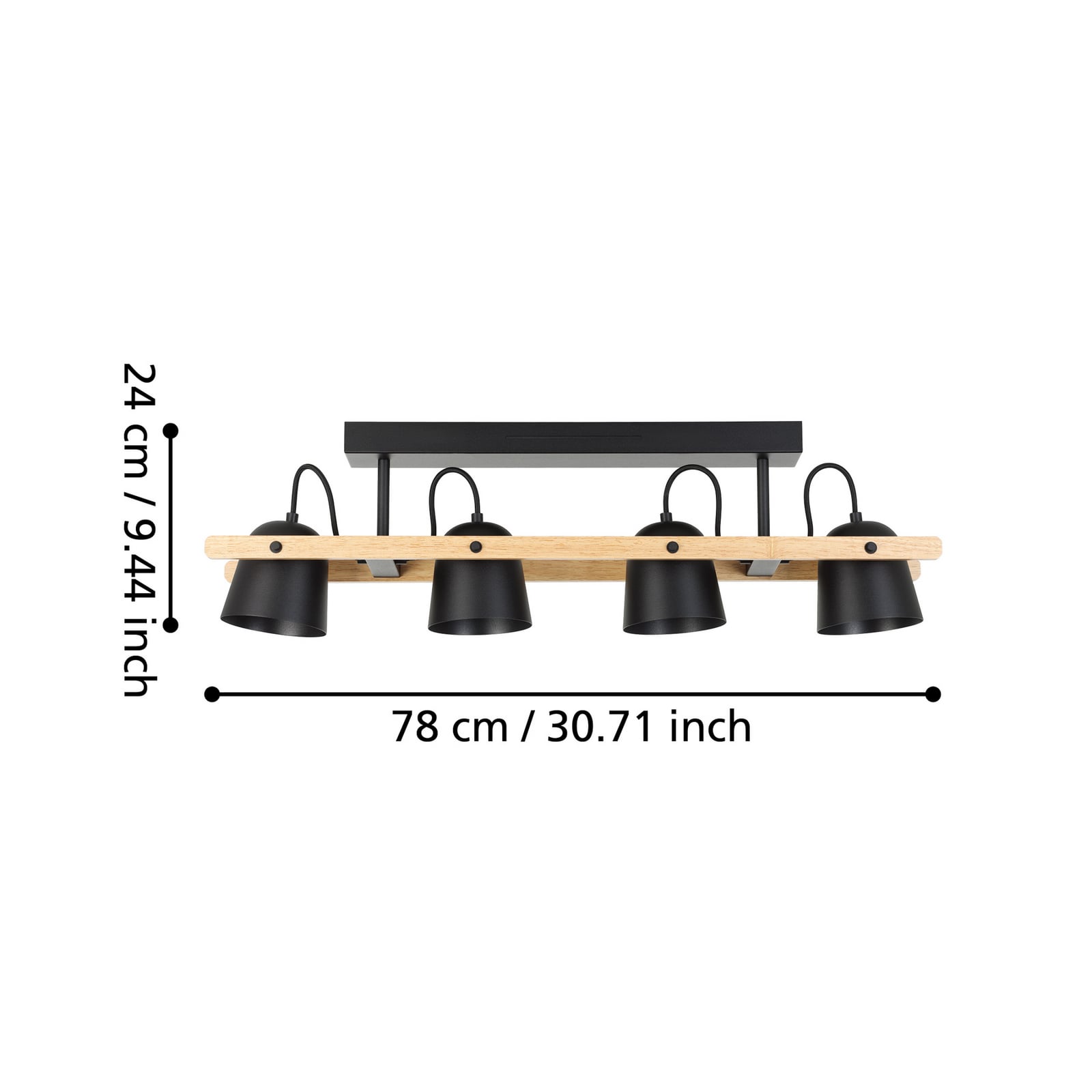 LED takspot 4-lys Hornwood-Z svart tre dimbar RGB CCT detalj av tre og stål