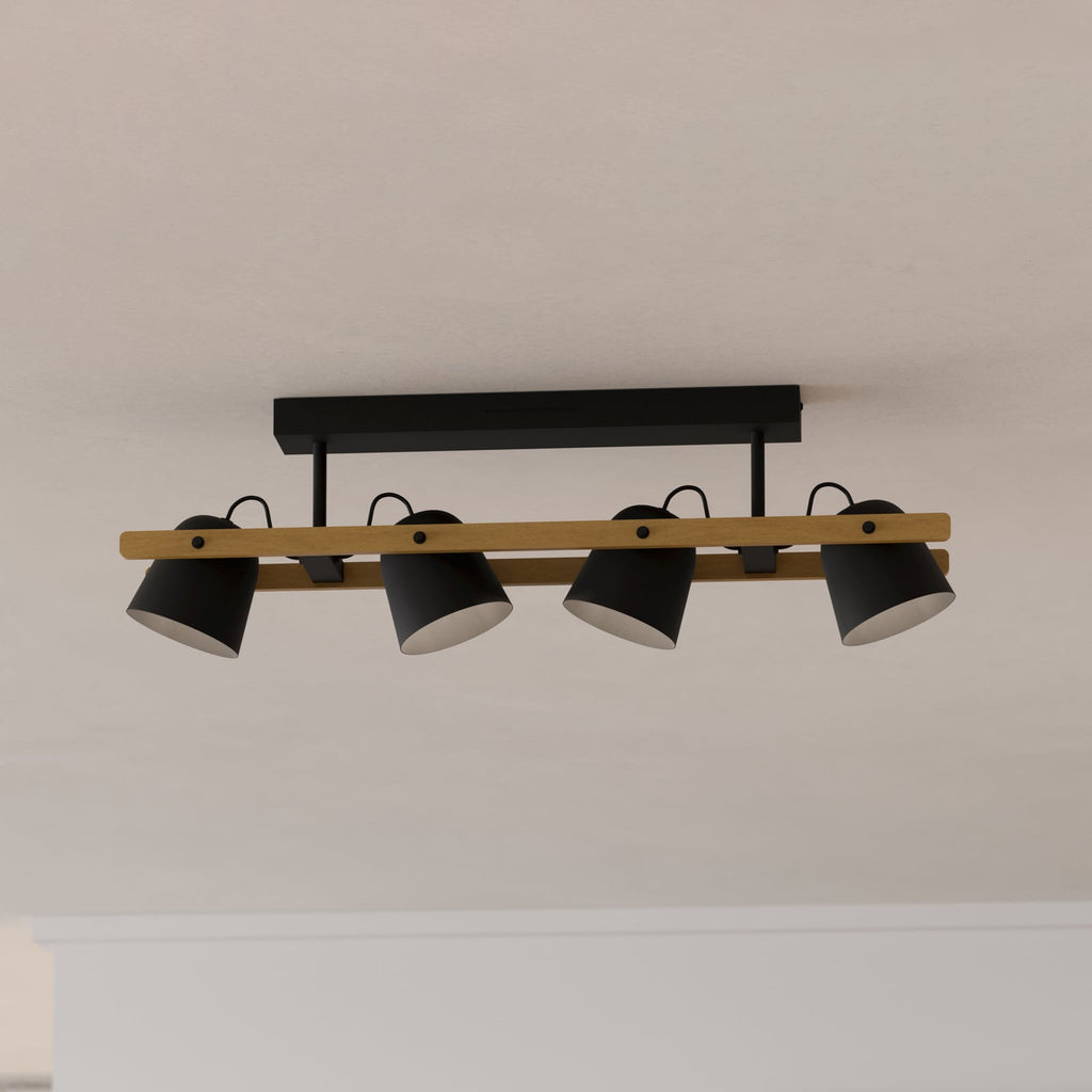 LED takspot 4-lys Hornwood-Z svart tre dimbar RGB CCT front