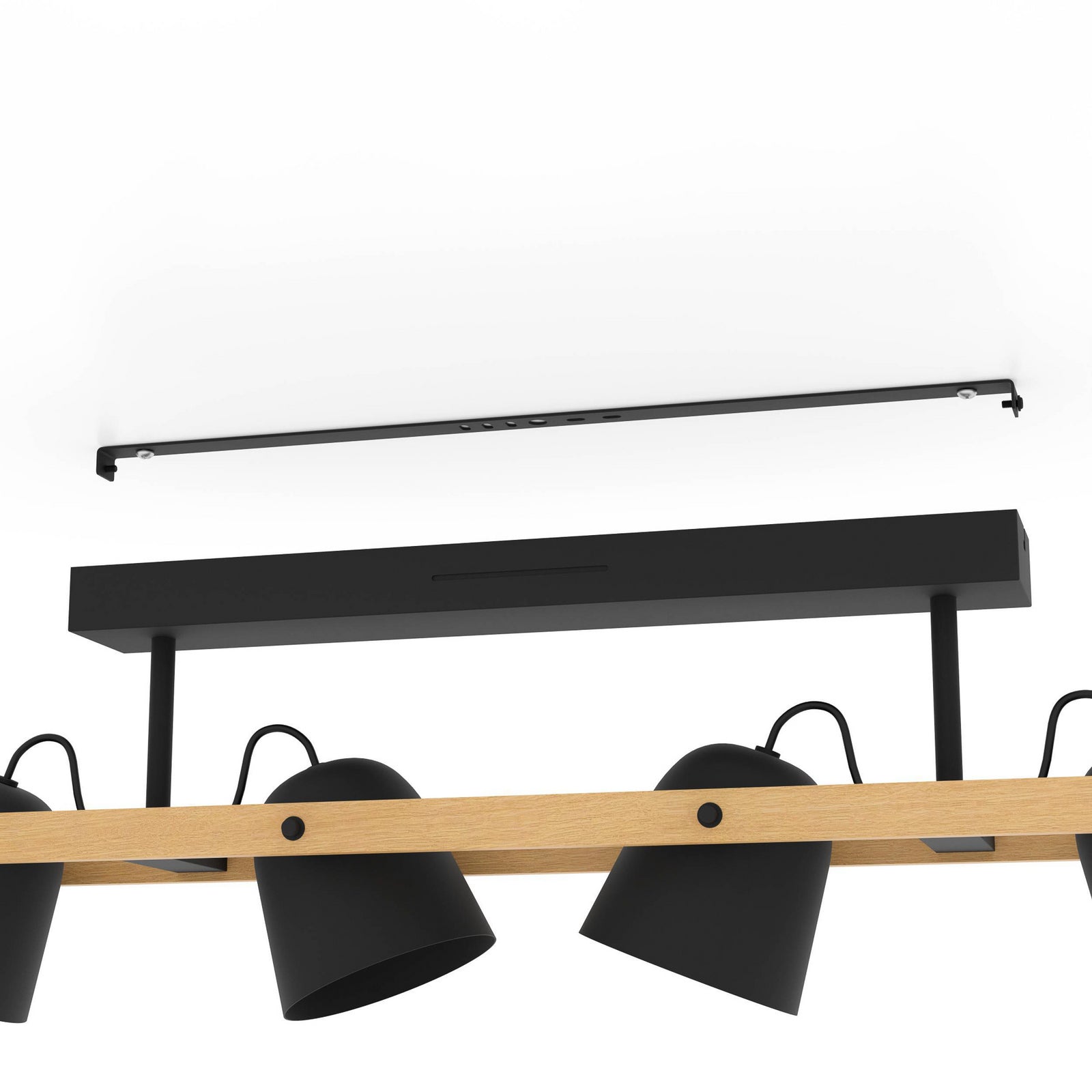 LED takspot 4-lys Hornwood-Z svart tre dimbar RGB CCT installasjonsdetalj