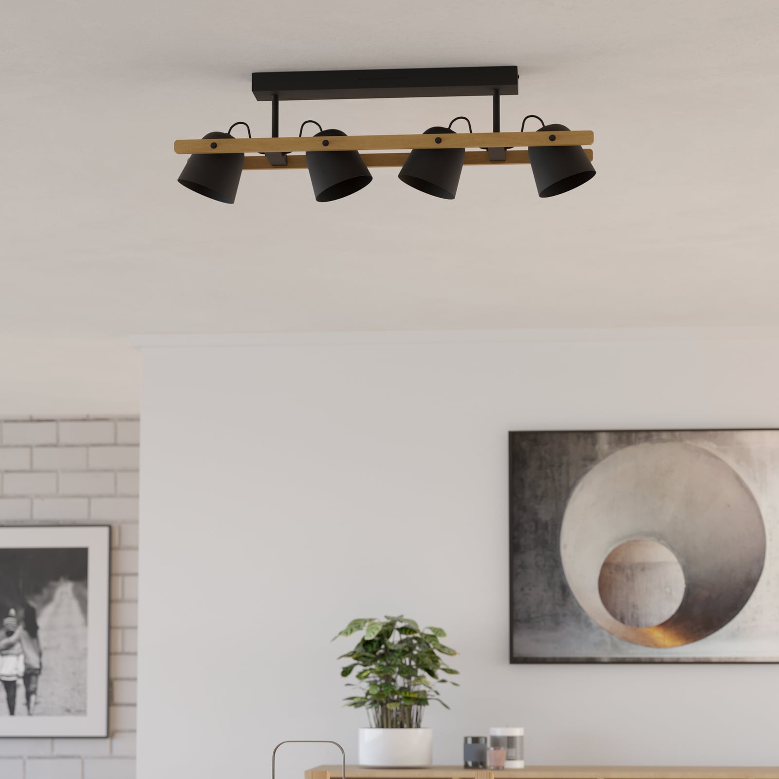 LED takspot 4-lys Hornwood-Z svart tre dimbar RGB CCT montert i rom