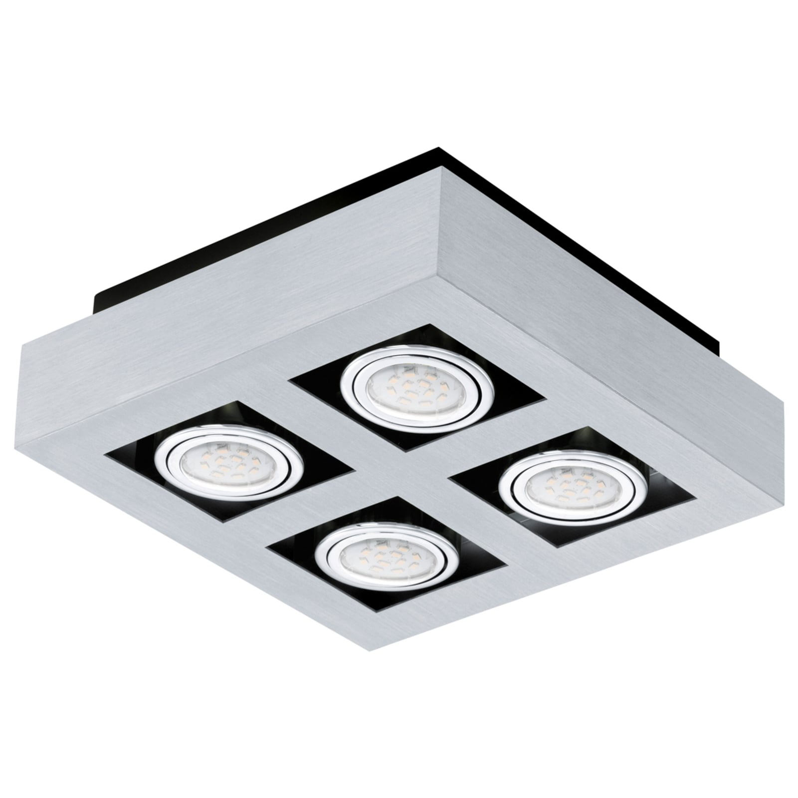 LED takspot 4-lys Loke svingbar krom/aluminium GU10 detalj av spotter