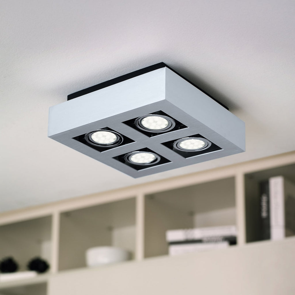 LED takspot 4-lys Loke svingbar krom/aluminium GU10 forfra