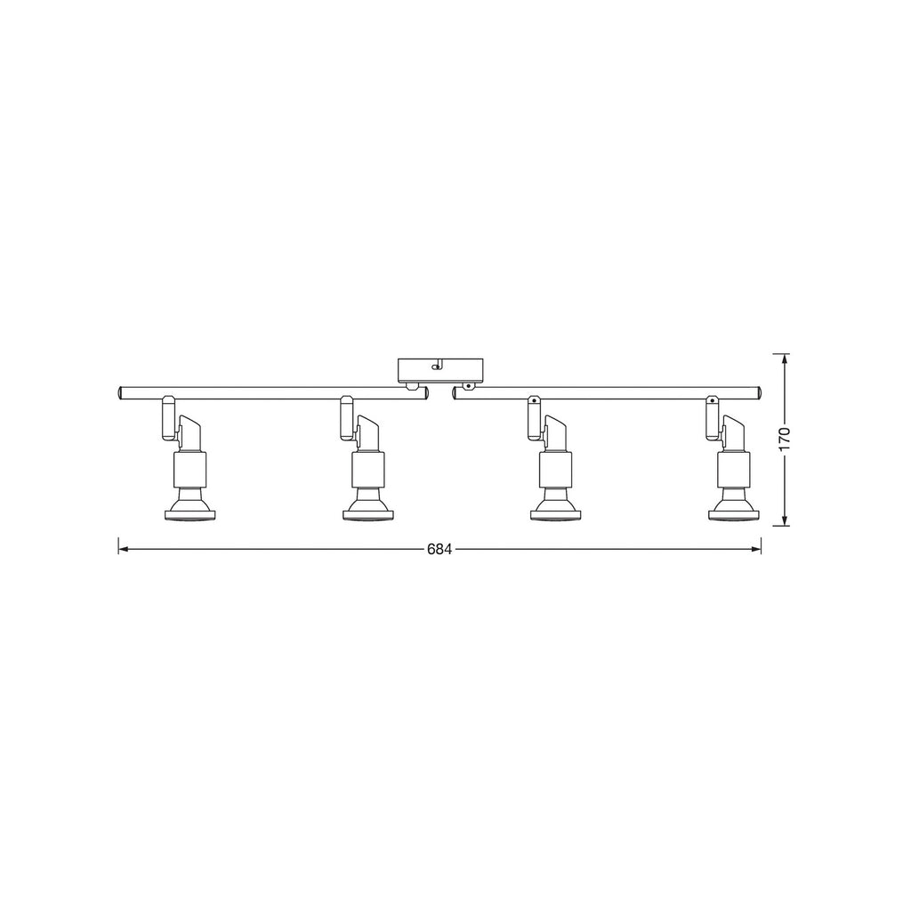 LED takspot 4-lys sølv aluminium GU10 2700K 68 cm - OSRAM bakside