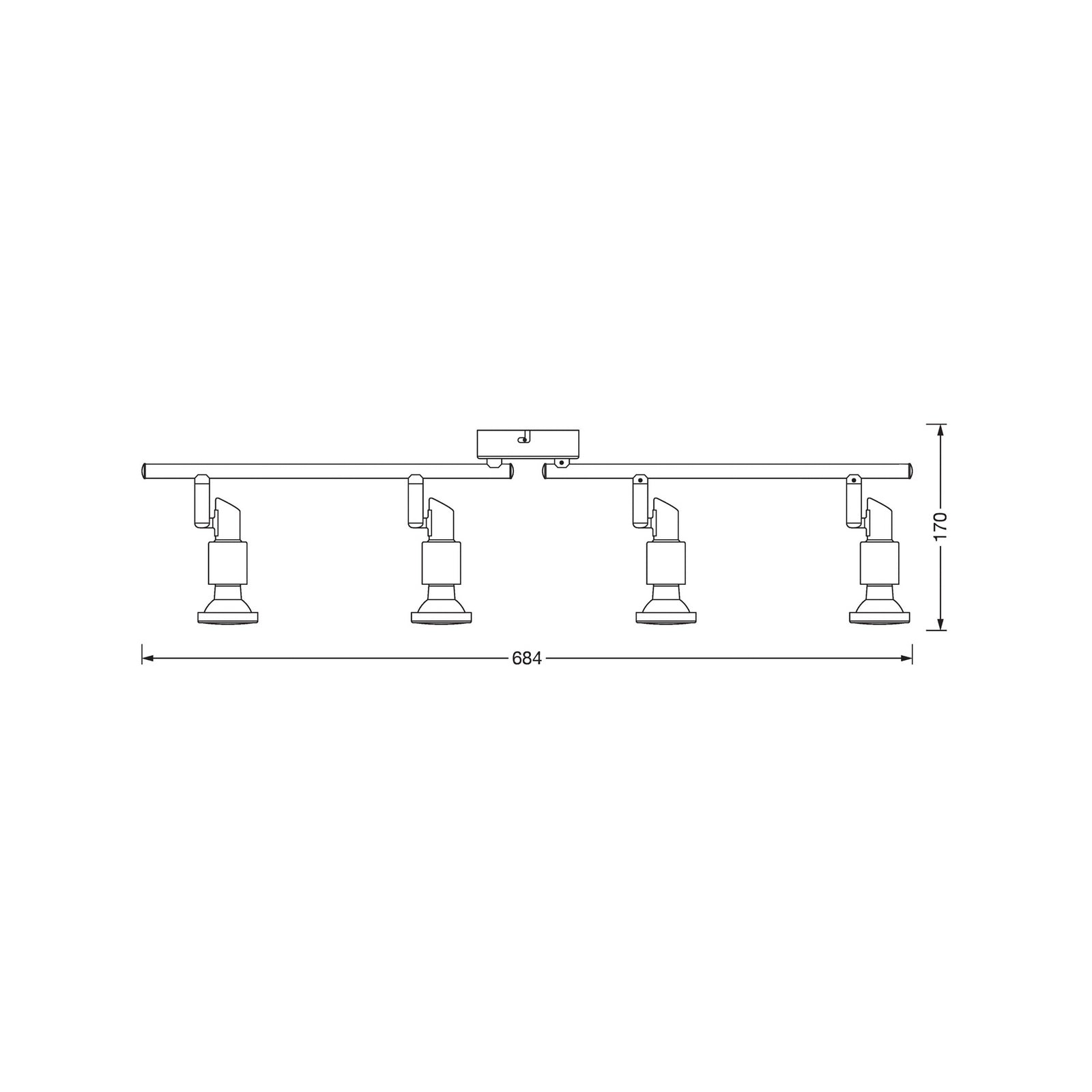 LED takspot 4-lys sølv aluminium GU10 2700K 68 cm - OSRAM bakside