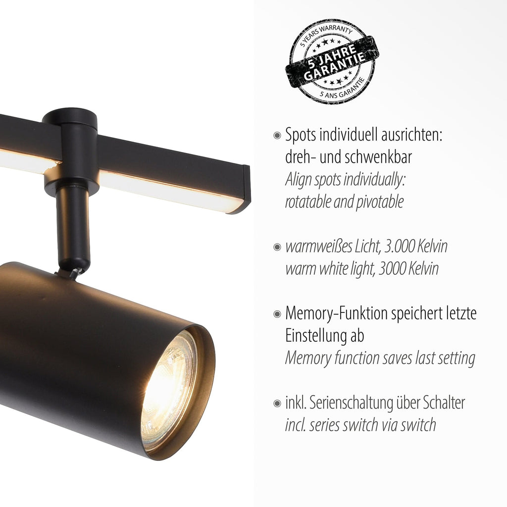 LED takspot Barik 2-lys svart justerbar GU10 lyskilde