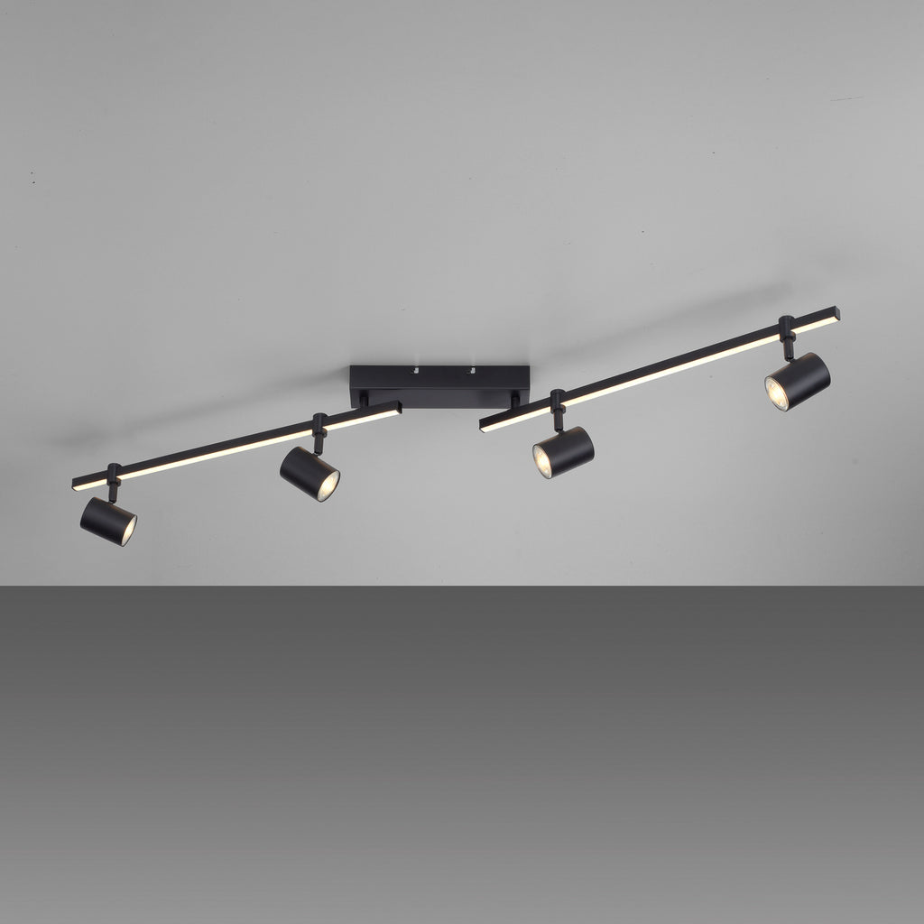 Montert LED takspot Barik 4-lys svart justerbar 120 cm i rom