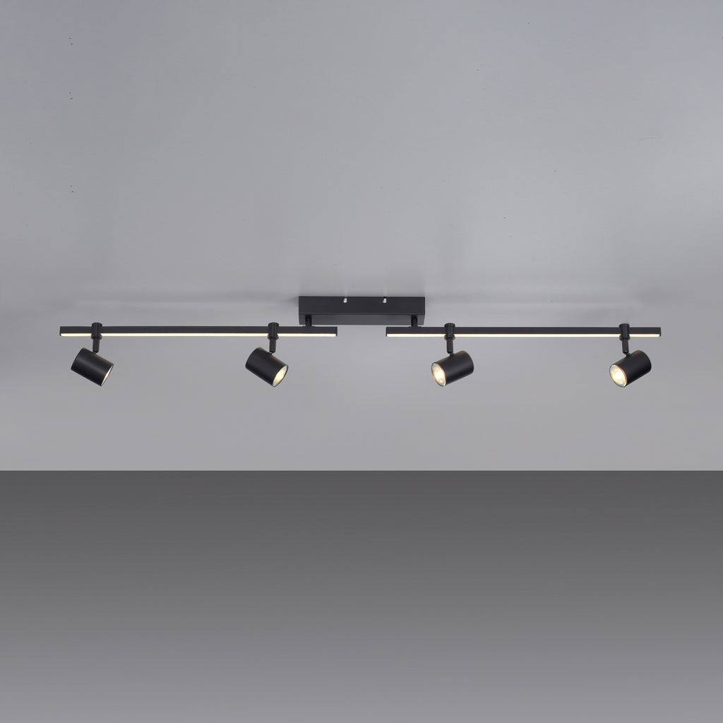 Nærbilde av LED takspot Barik 4-lys svart justerbar 120 cm spotter