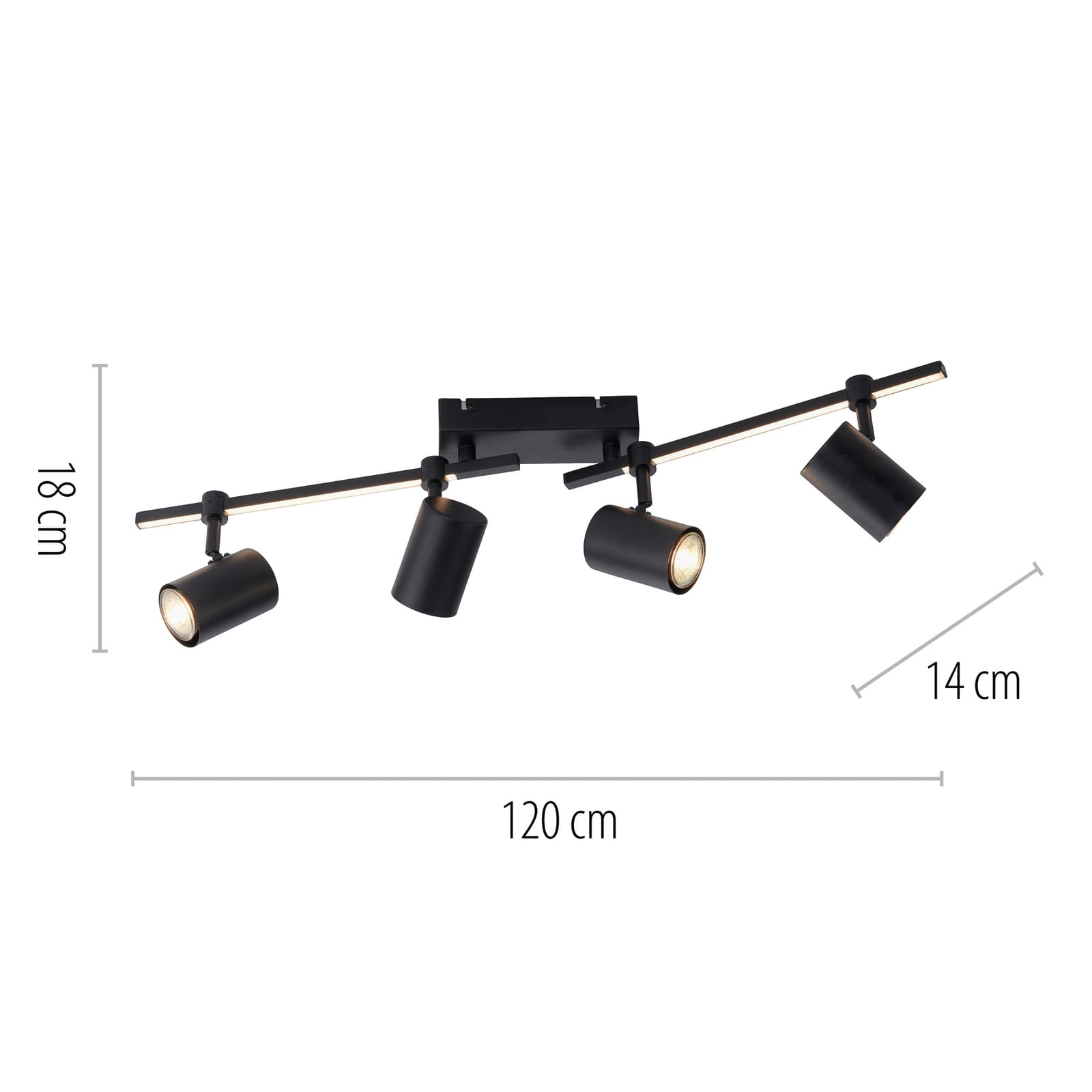 Sidebilde av LED takspot Barik 4-lys svart justerbar 120 cm