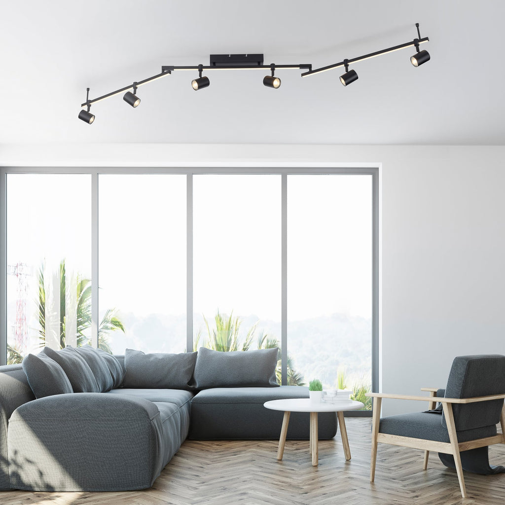 Detalj av LED takspot Barik 6-lys svart 188 cm justerbar 42W