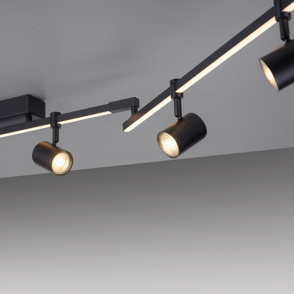 Justerbare spotter på LED takspot Barik 6-lys svart 188 cm justerbar 42W