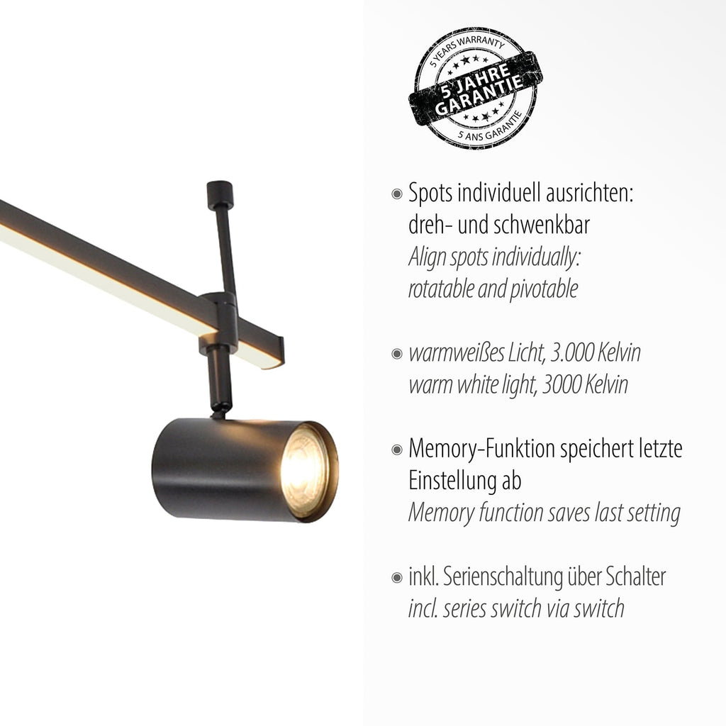 LED takspot Barik 6-lys svart 188 cm justerbar 42W med lyslist