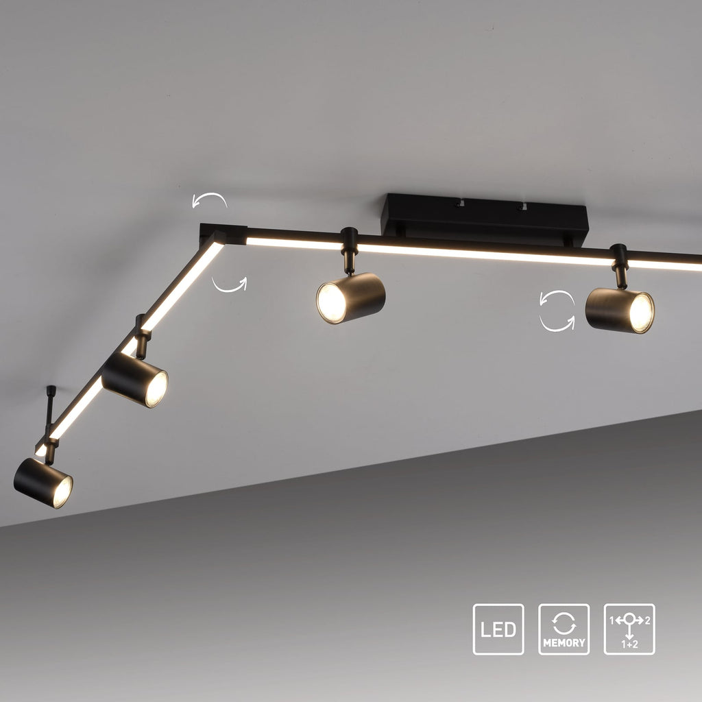 Oversikt av LED takspot Barik 6-lys svart 188 cm justerbar 42W