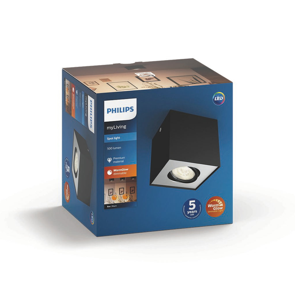 LED takspot Box 1-lys dimbar svart aluminium 4,5W - Philips nærbilde