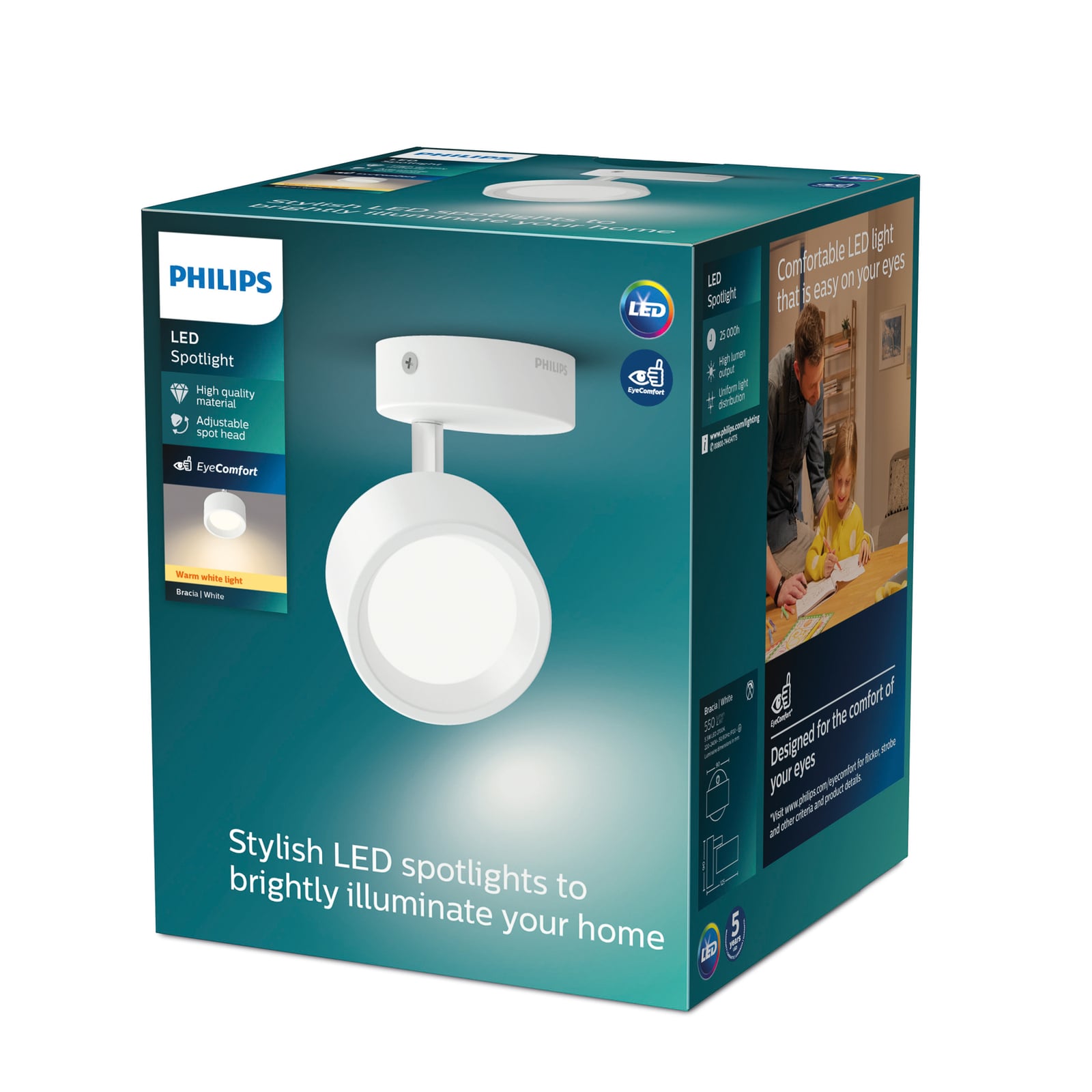 Montert LED takspot Bracia 1-lys aluminium hvit 5,5W Philips i rom