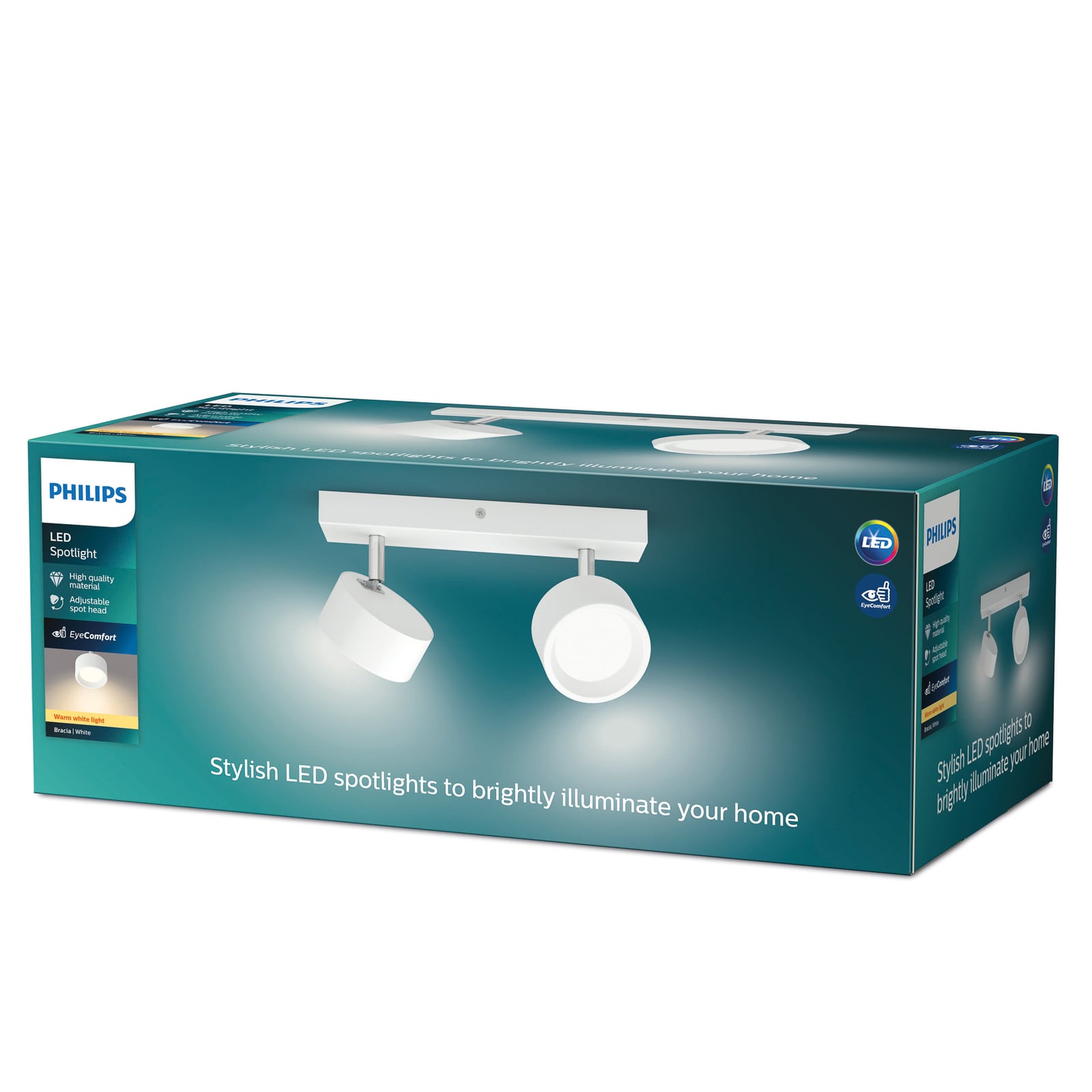LED takspot Bracia 2-lys aluminium hvit 2700K nærbilde av lampehoder