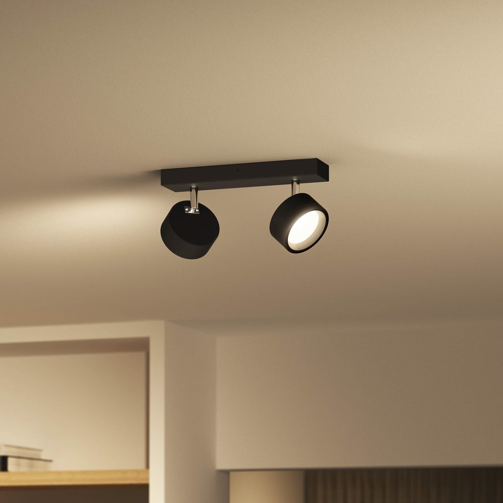 LED takspot Bracia 2-lys svart aluminium forfra