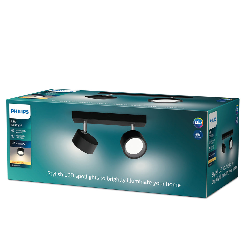 Montert LED takspot Bracia 2-lys svart aluminium i tak