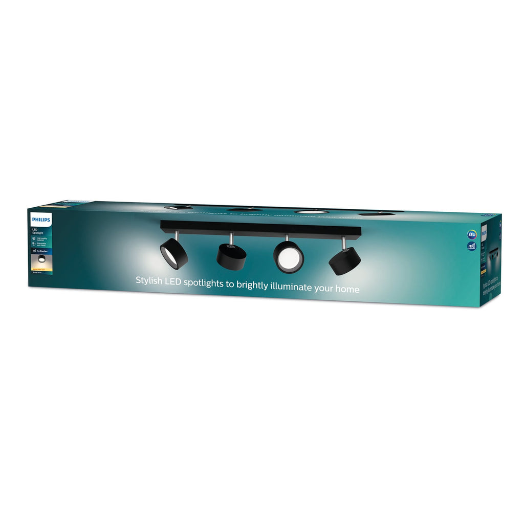 LED takspot Bracia 4-lys svart aluminium detalj