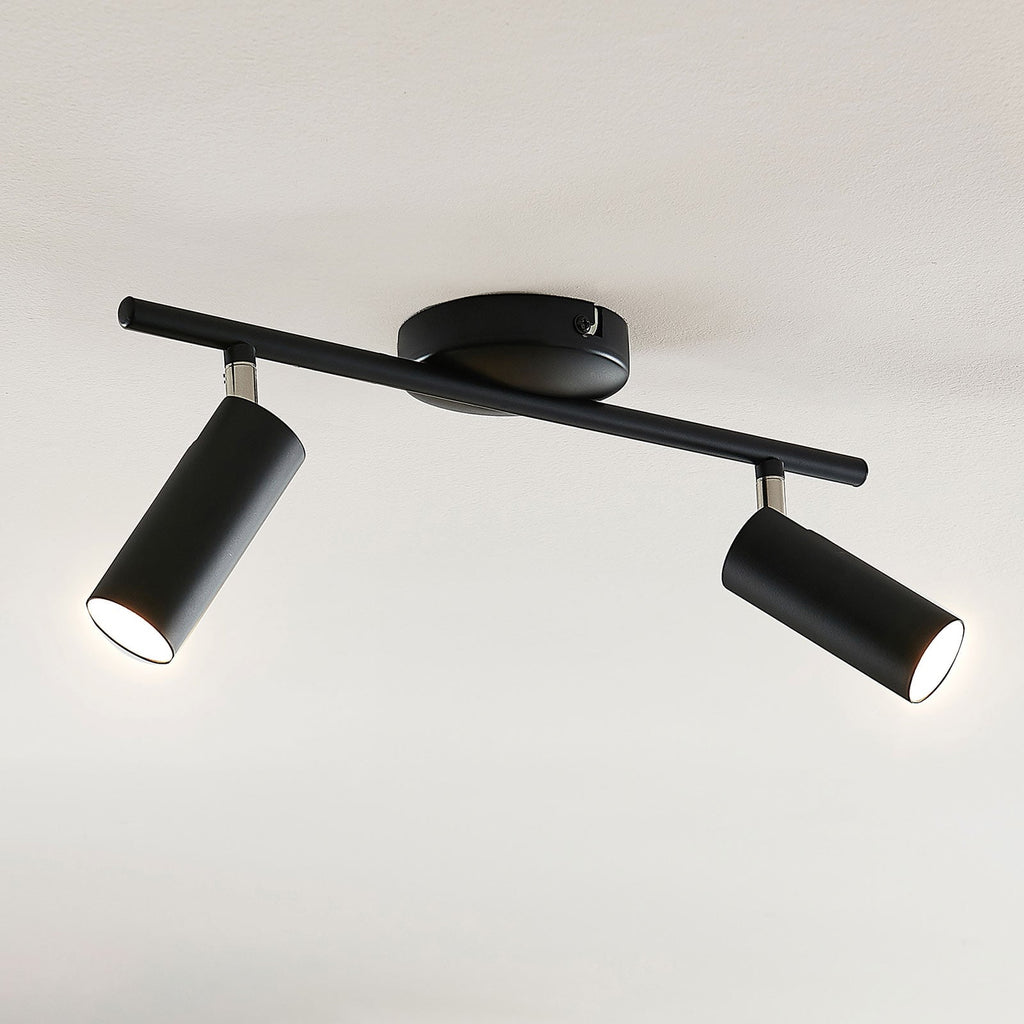 LED takspot Camille 2-lys svart metall 40 cm varmhvit forfra