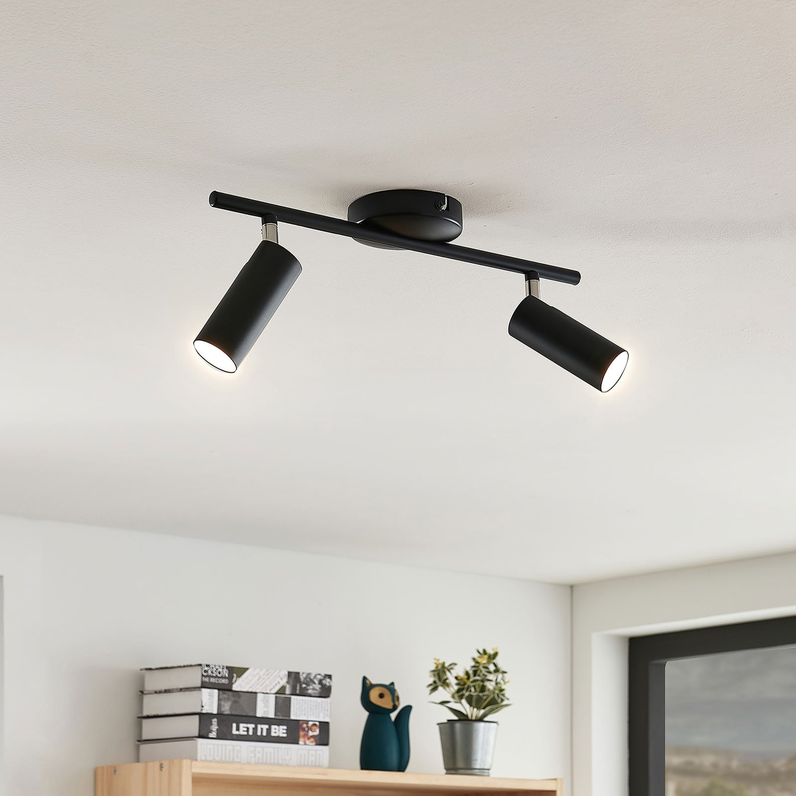 LED takspot Camille 2-lys svart metall 40 cm varmhvit bakside