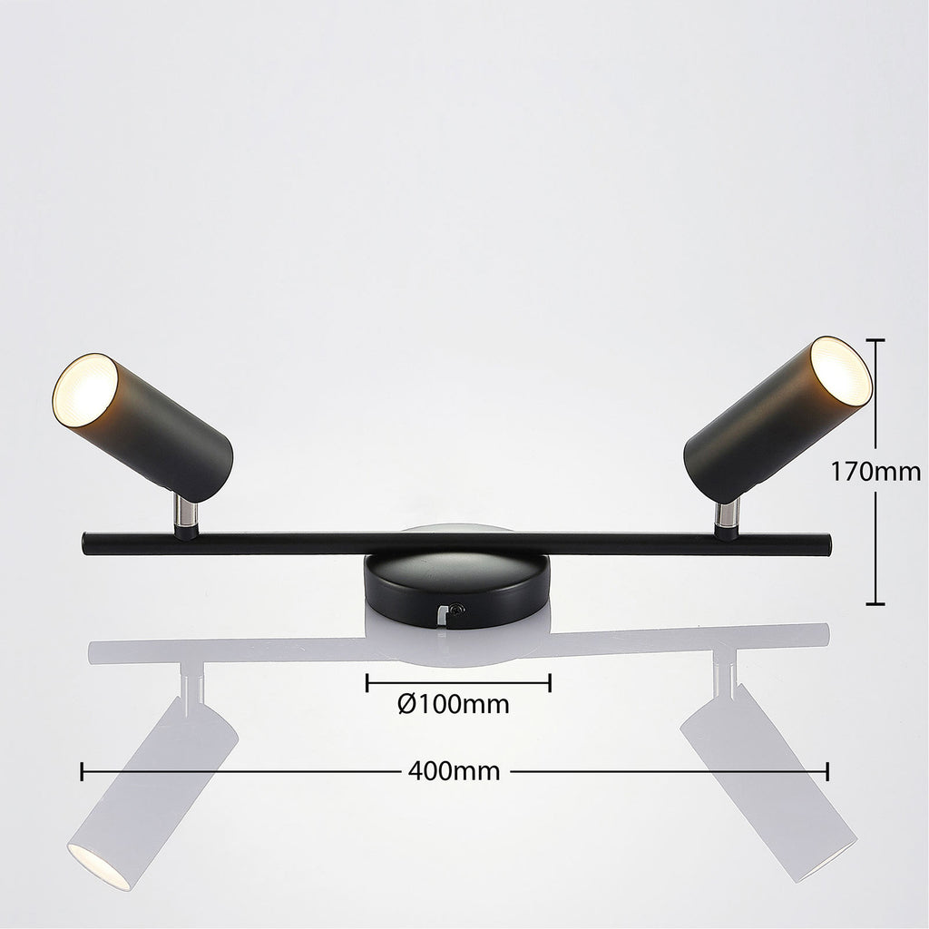 LED takspot Camille 2-lys svart metall 40 cm varmhvit montert i tak