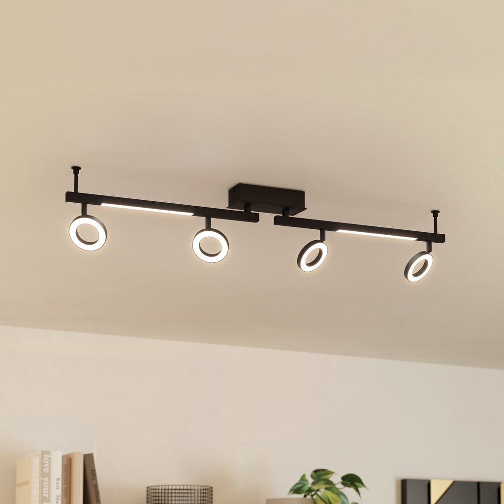 LED takspot Cardillio 2 svart med fire ringer forfra