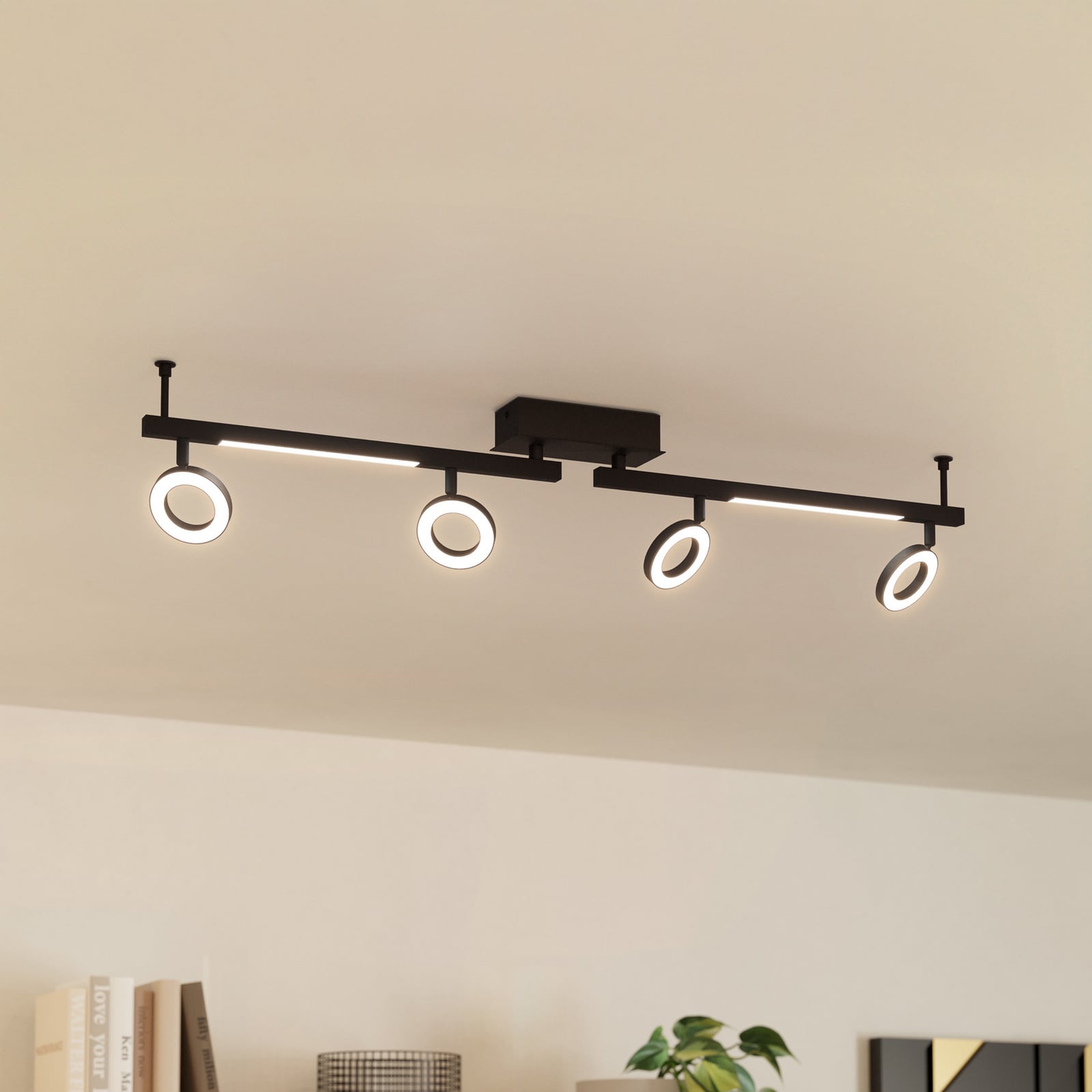 LED takspot Cardillio 2 svart med fire ringer forfra