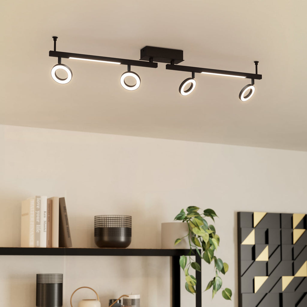 LED takspot Cardillio 2 svart med fire ringer bakside
