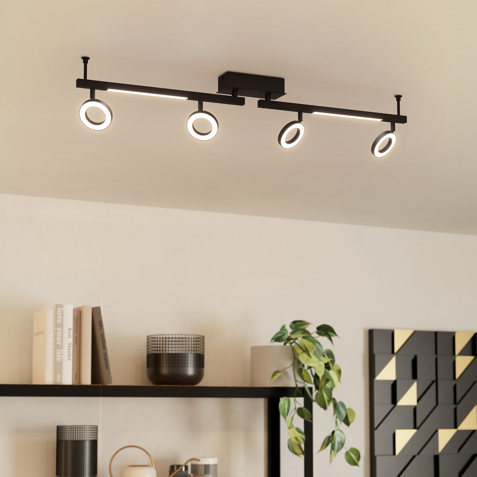 LED takspot Cardillio 2 svart med fire ringer bakside