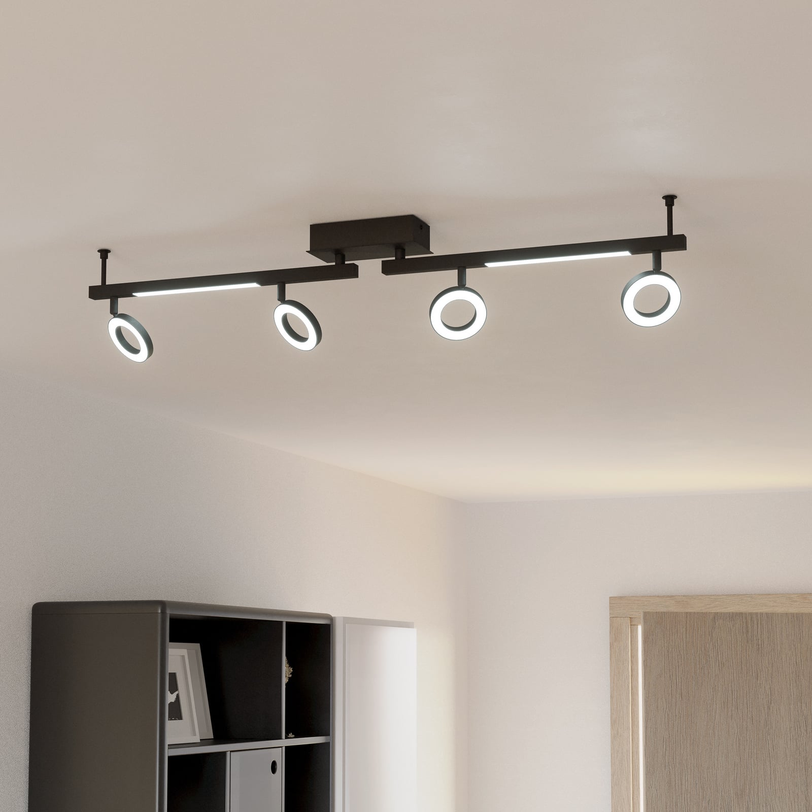 Detalj av LED takspot Cardillio 2 svart med fire ringer