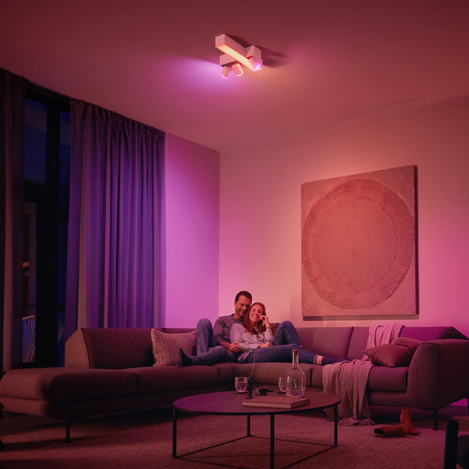LED takspot Centris Cross 3-lys hvit RGB CCT GU10 Philips Hue bakside