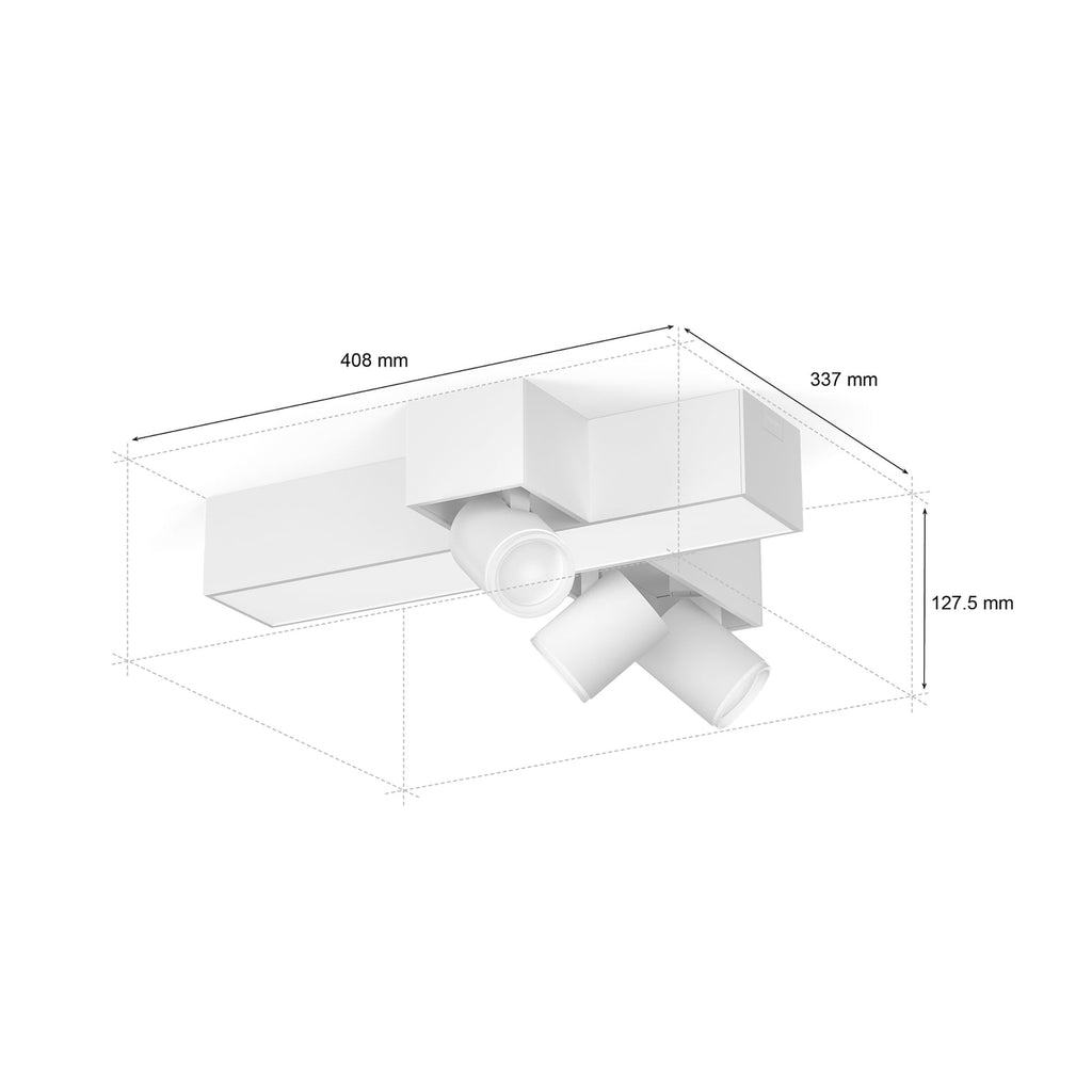 LED takspot Centris Cross 3-lys hvit RGB CCT GU10 Philips Hue med lys på