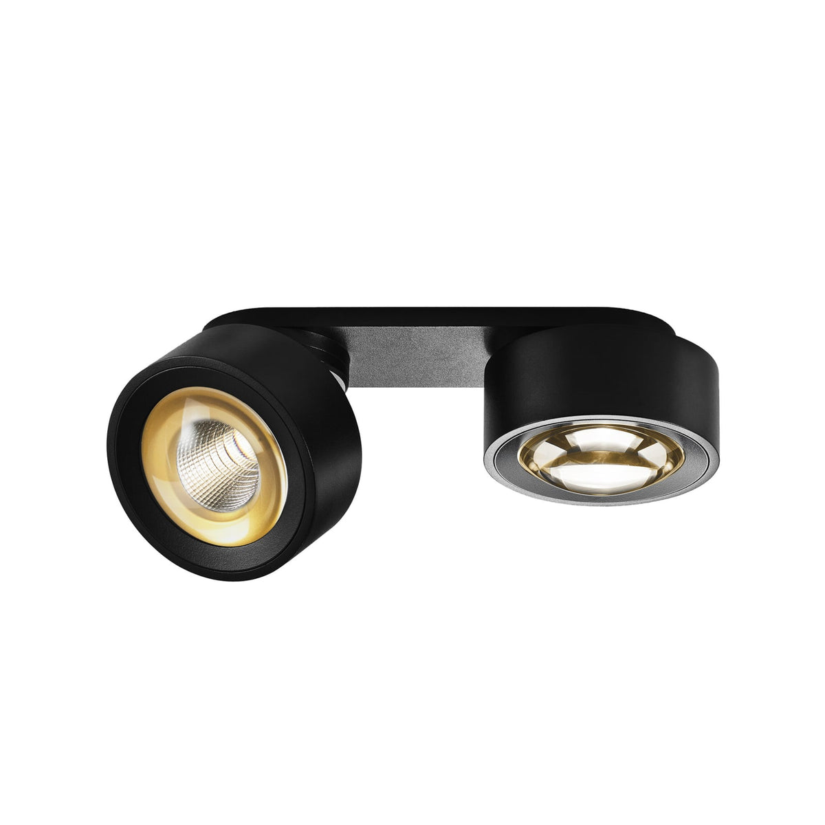 LED takspot Clippo Optic Duo 2-lys svart/gull dim-to-warm forfra