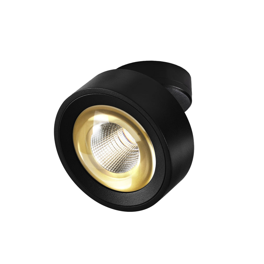 LED takspot Clippo Optic svart/gull Ø12 cm dimbar DTW forfra