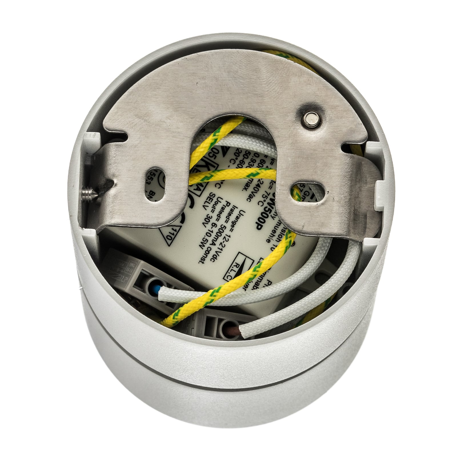 LED takspot Clippo S dimbar hvit aluminium Ø7,5 cm lys i mørkt rom