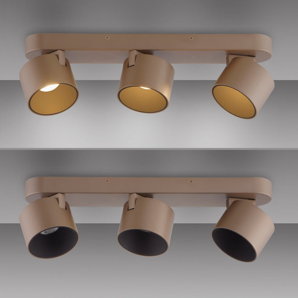 LED takspot Cup 3-lys dimbar bronsefarget 56 cm fra skrå vinkel