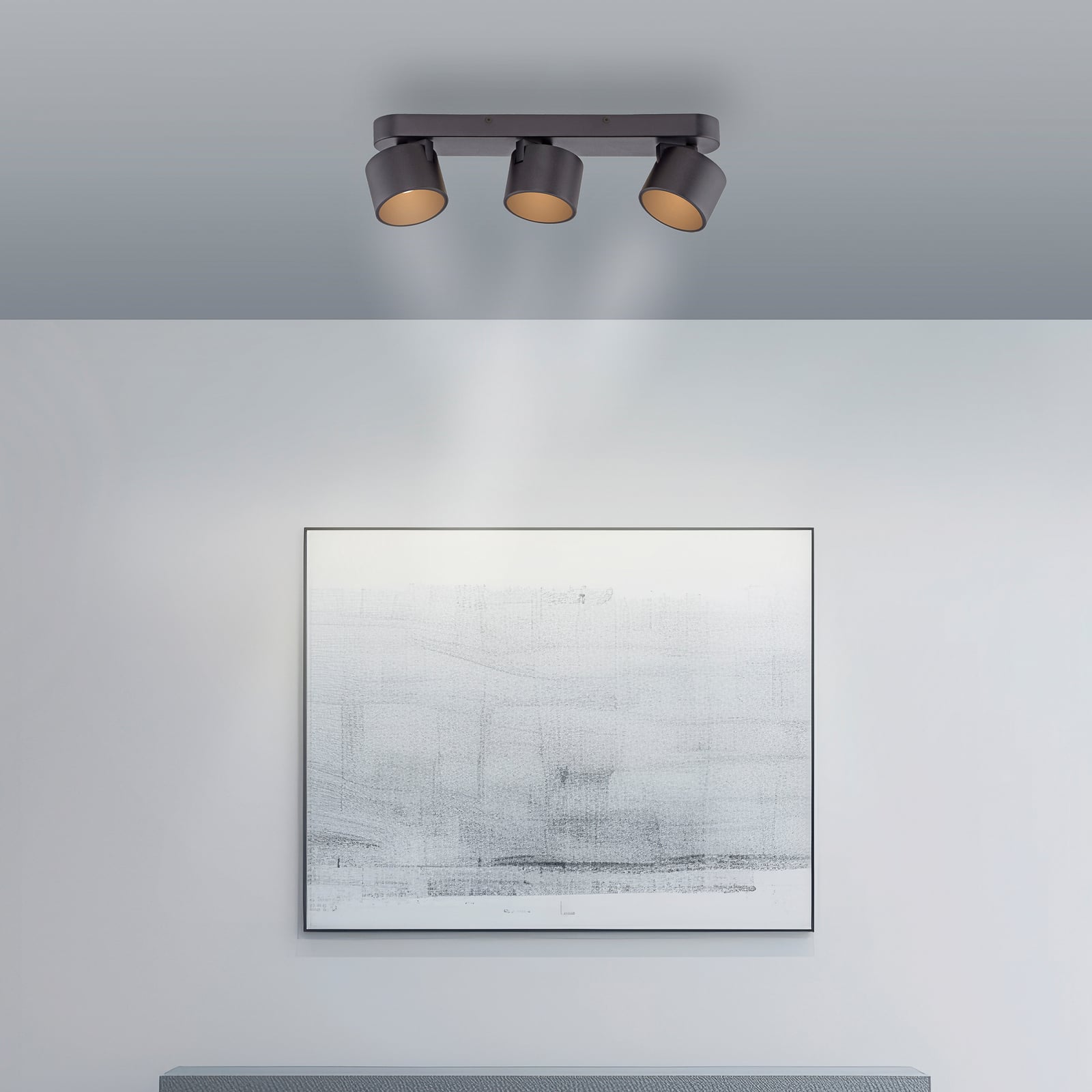 Bakside av LED takspot Cup 3-lys dimbar svart metall 56 cm