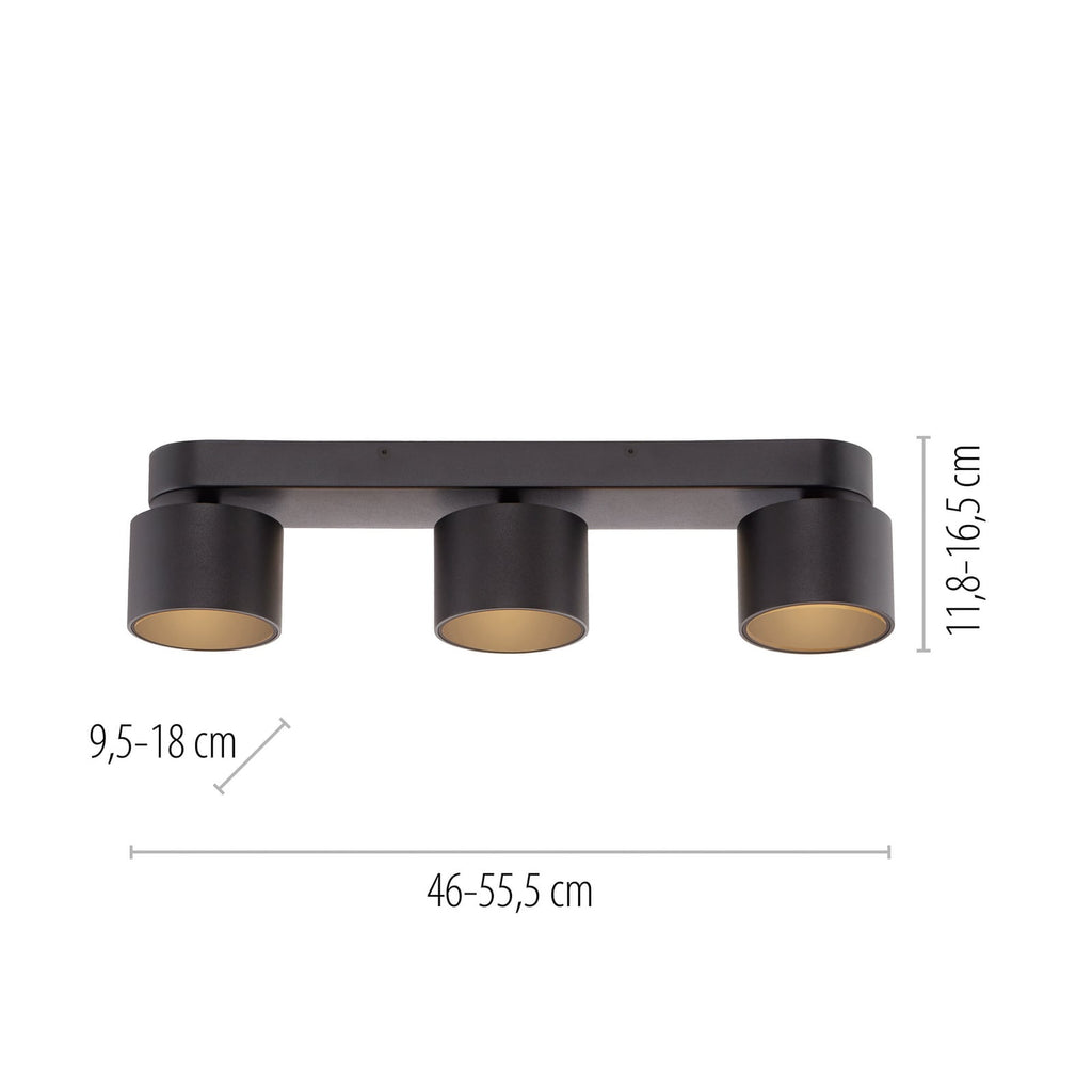 Detalj av LED takspot Cup 3-lys dimbar svart metall 56 cm