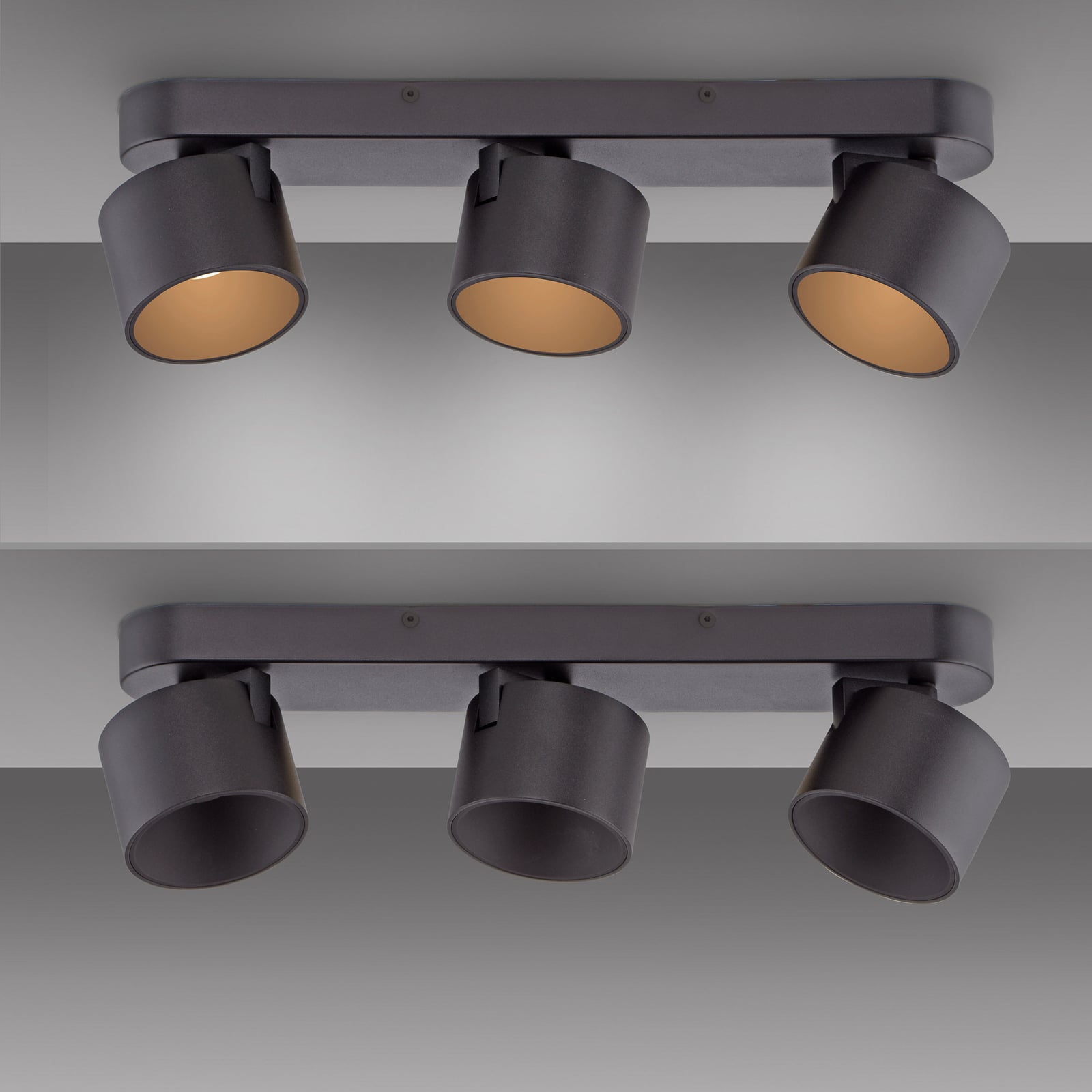 LED takspot Cup 3-lys dimbar svart metall 56 cm med justerbare lamper
