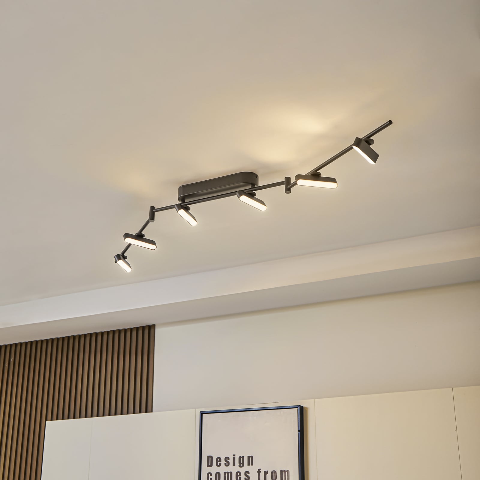 Bakside av LED takspot Eldrin 6-lys svart dimbar 152 cm