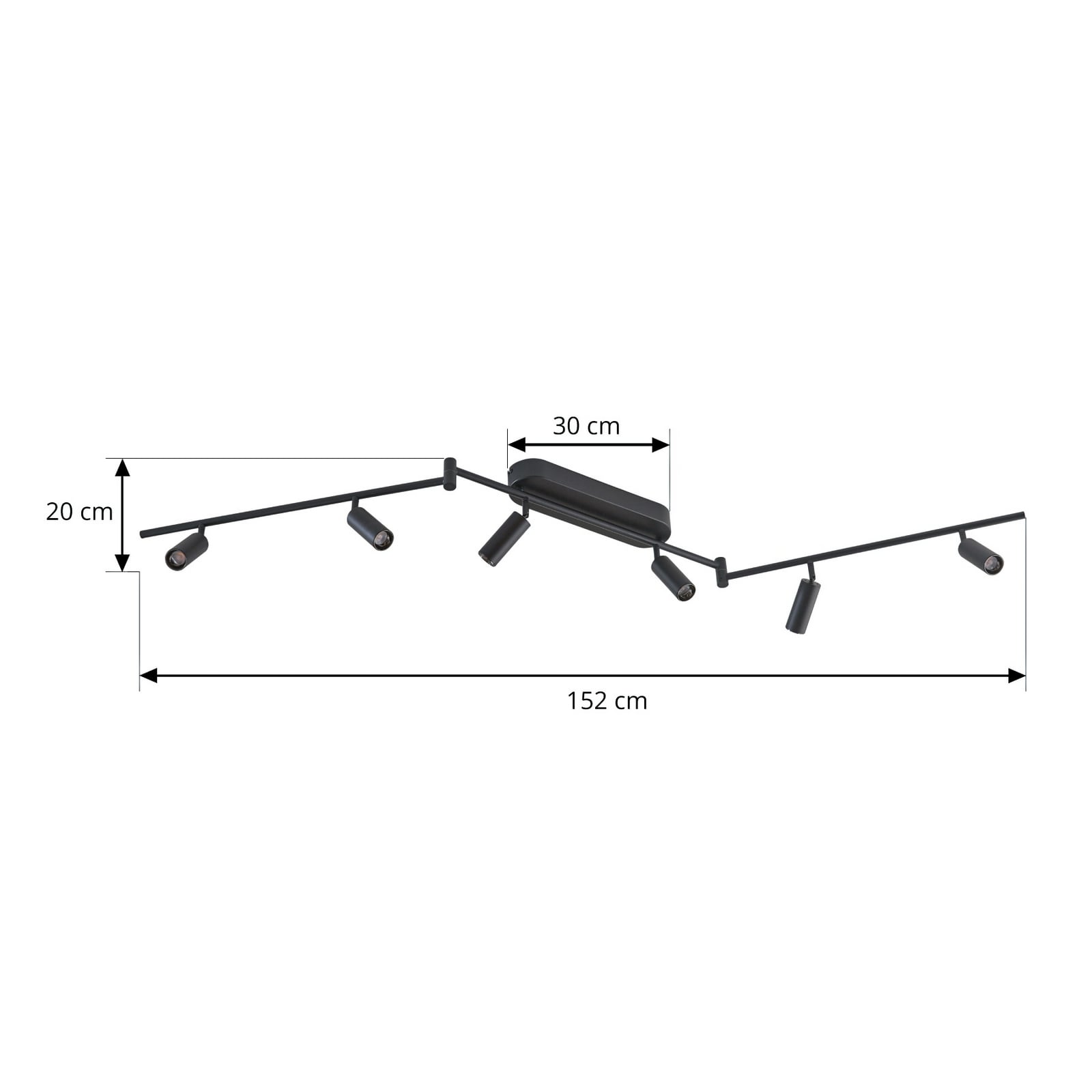 Detalj av LED takspot Eldrin 6-lys svingbar svart 152 cm