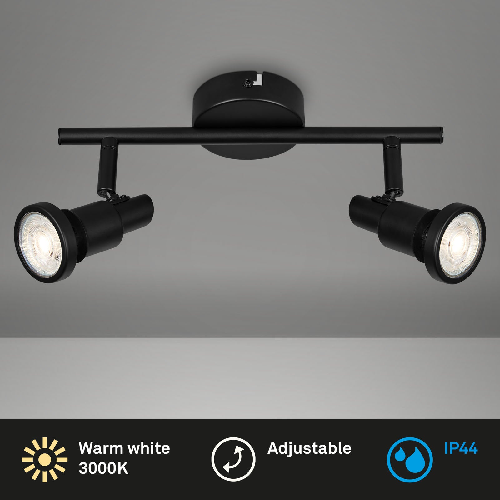 LED takspot Flamo 2-lys justerbar svart IP44 GU10 lamper