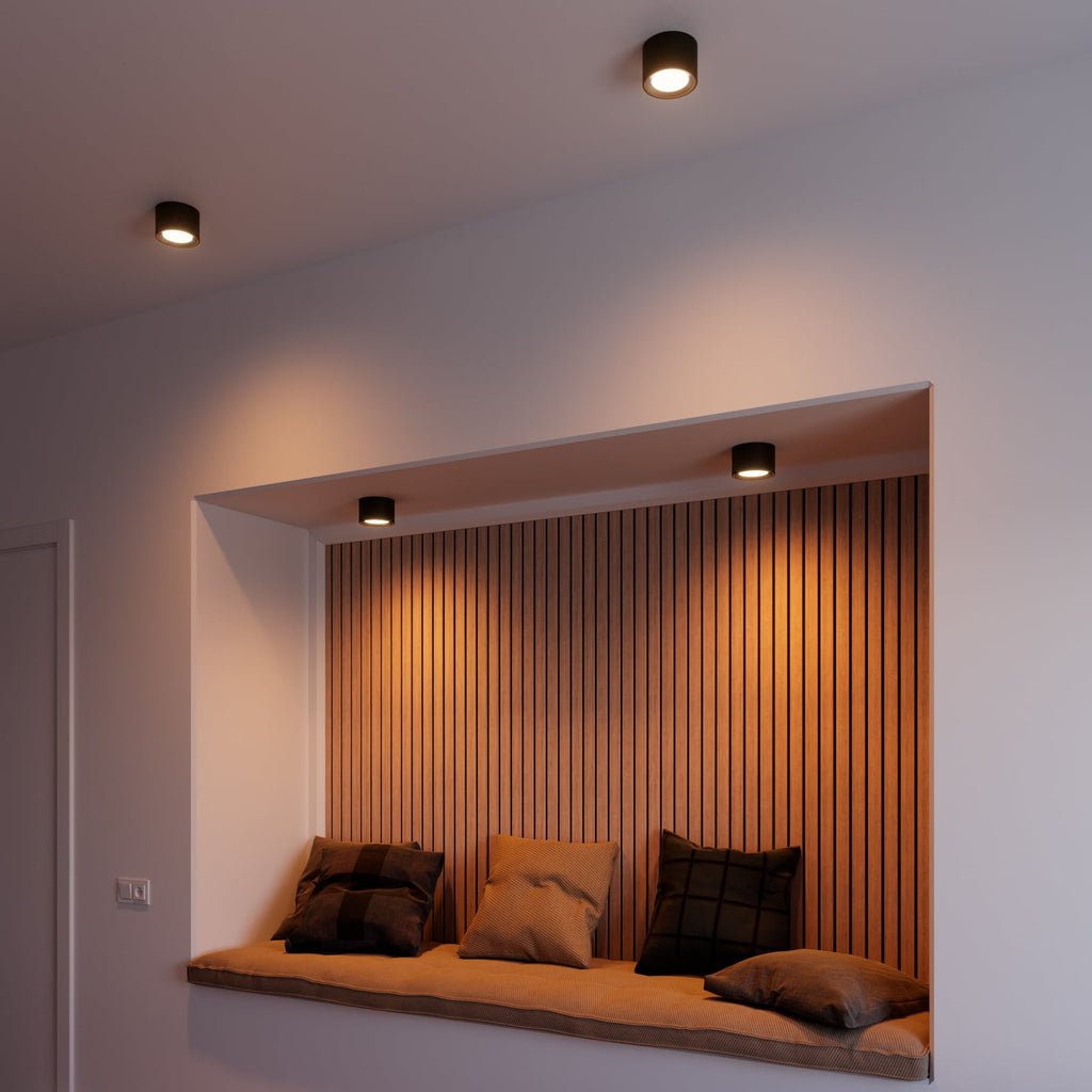 LED takspot Landon Smart dimbar svart Ø12,5 cm i bruk