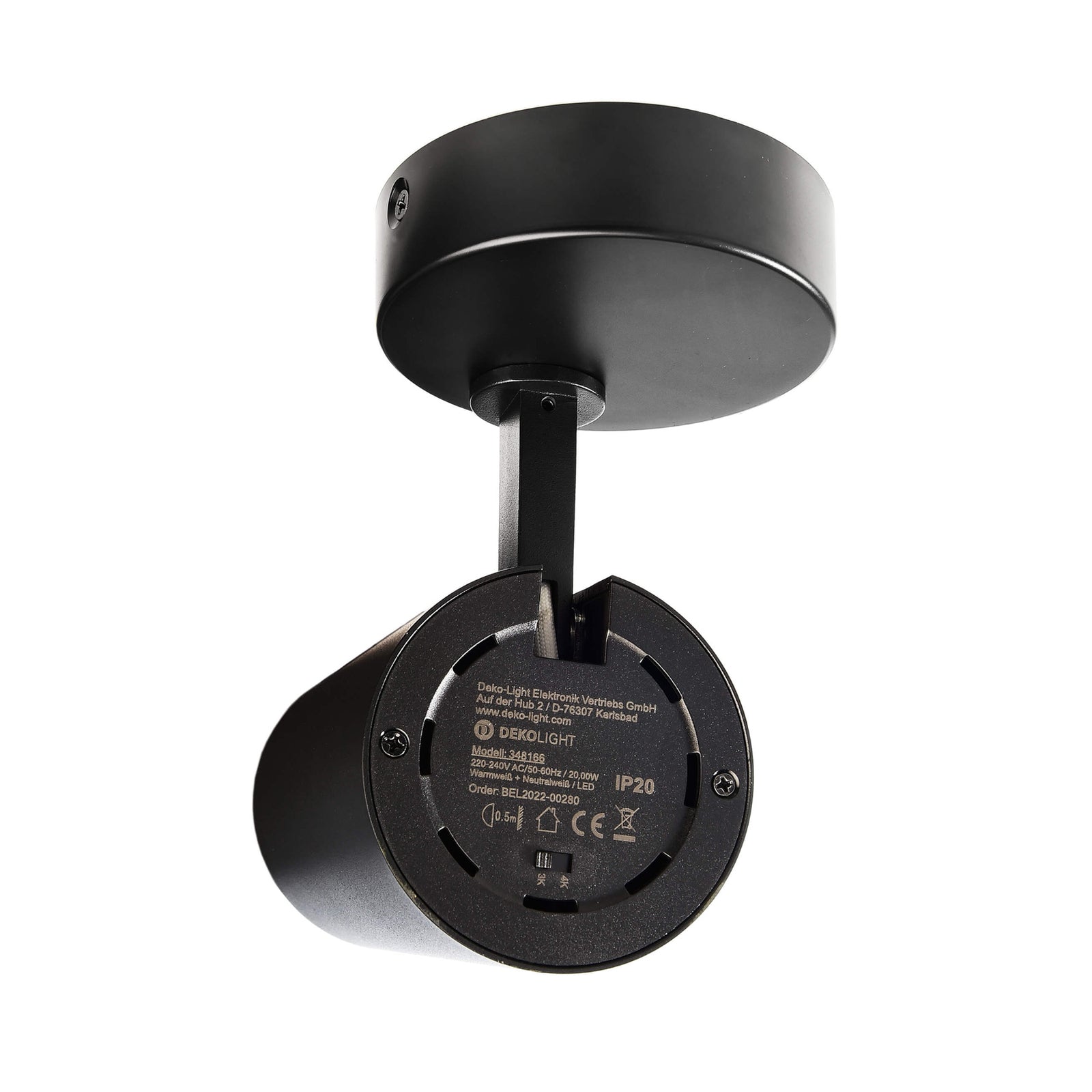 LED takspot Lucea svart justerbar 30W dimbar CCT detalj