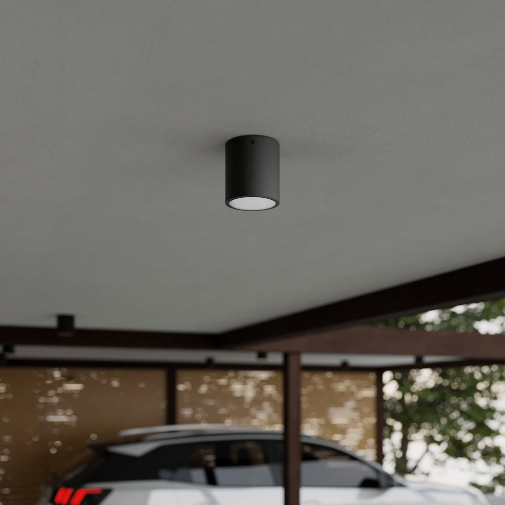 LED takspot Meret rund antrasitt Ø9 cm IP54 detalj av glass
